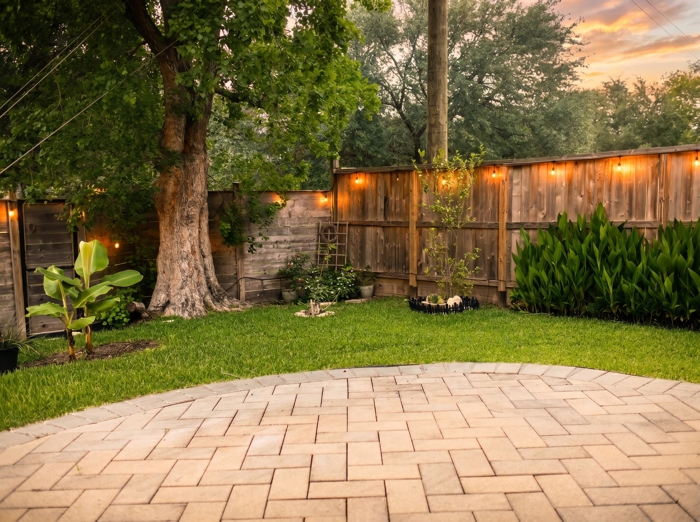 Outdoor living space with back gate to trail