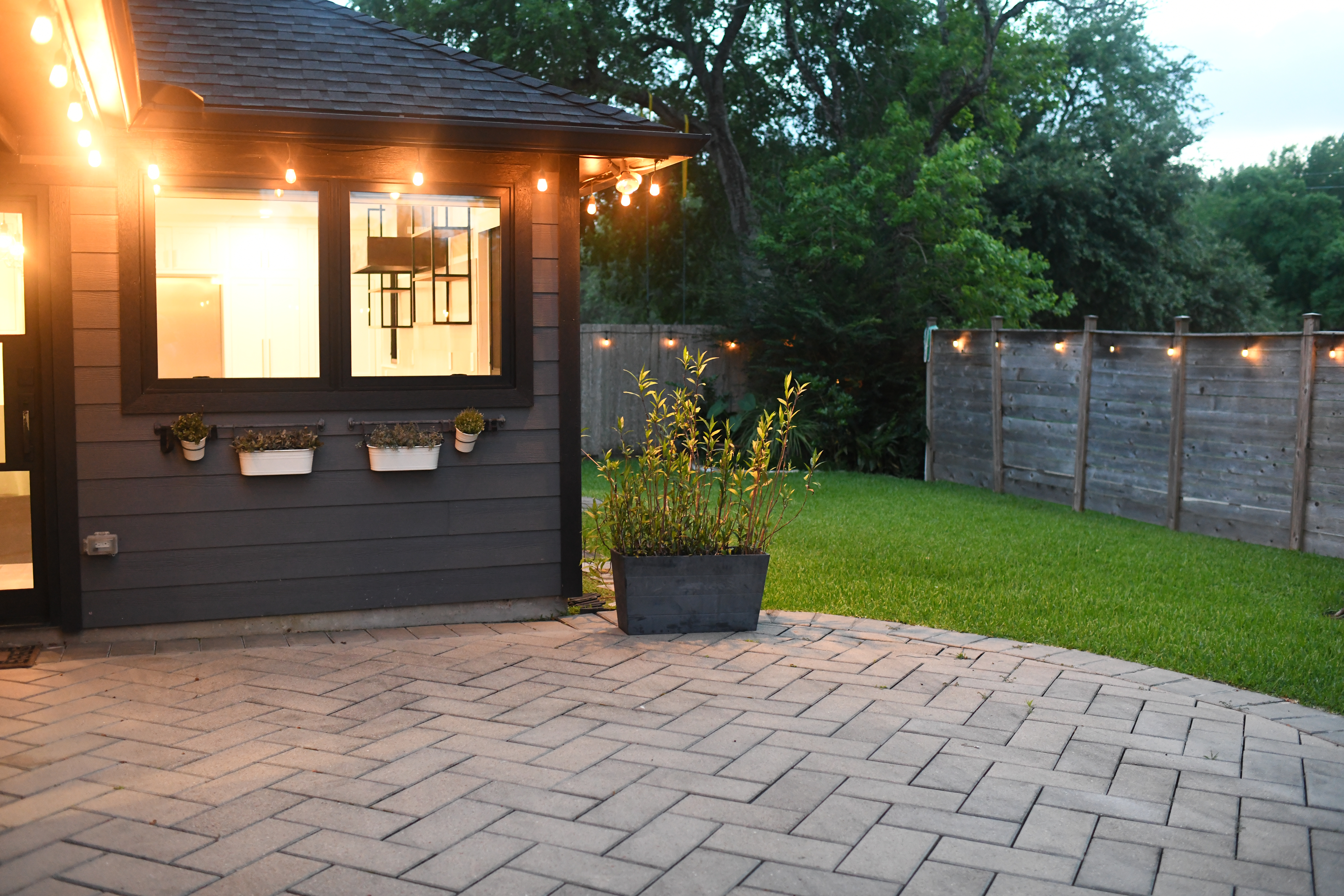 Kitchen windows and glass door to the garden