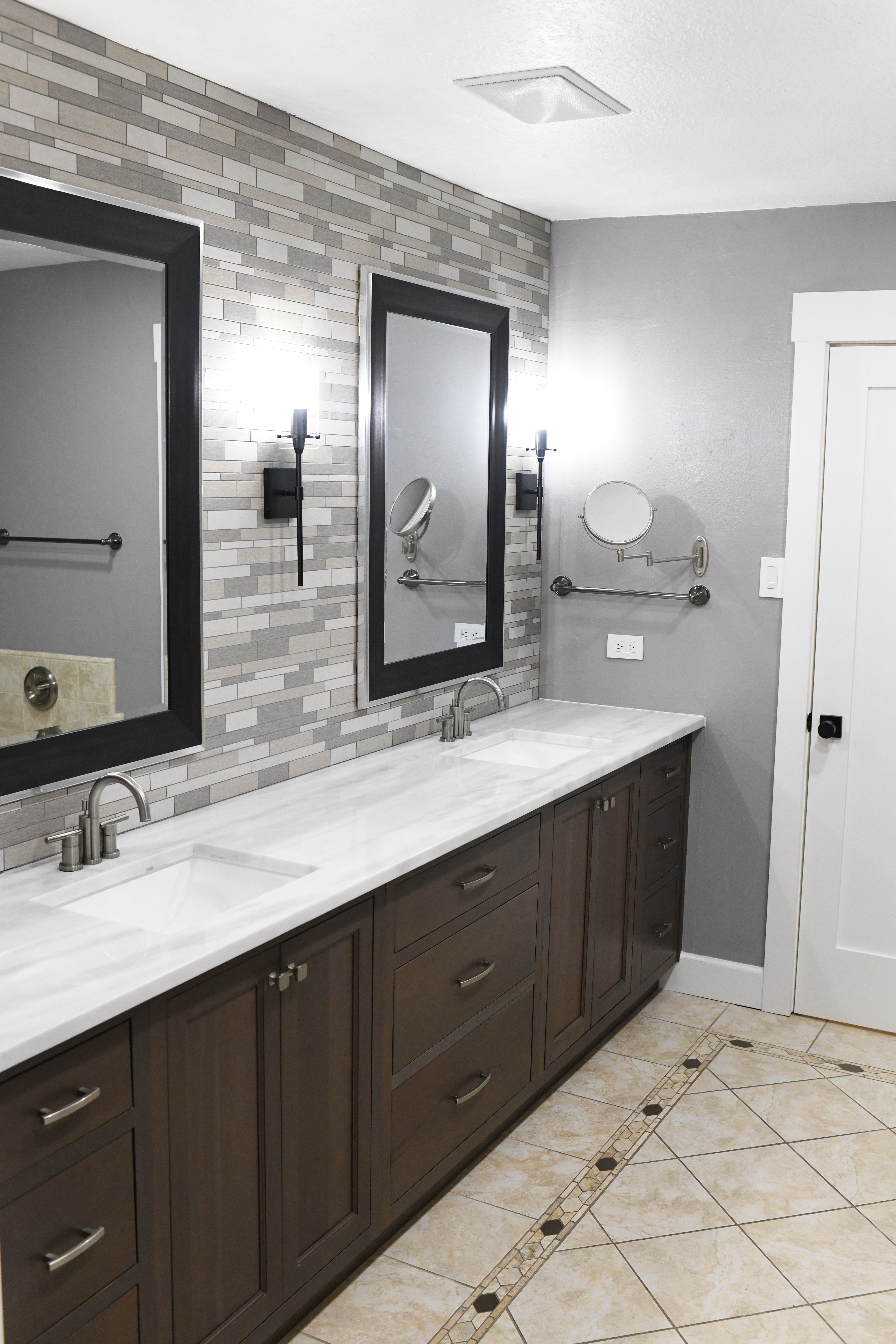 Primary bath with marble countertop