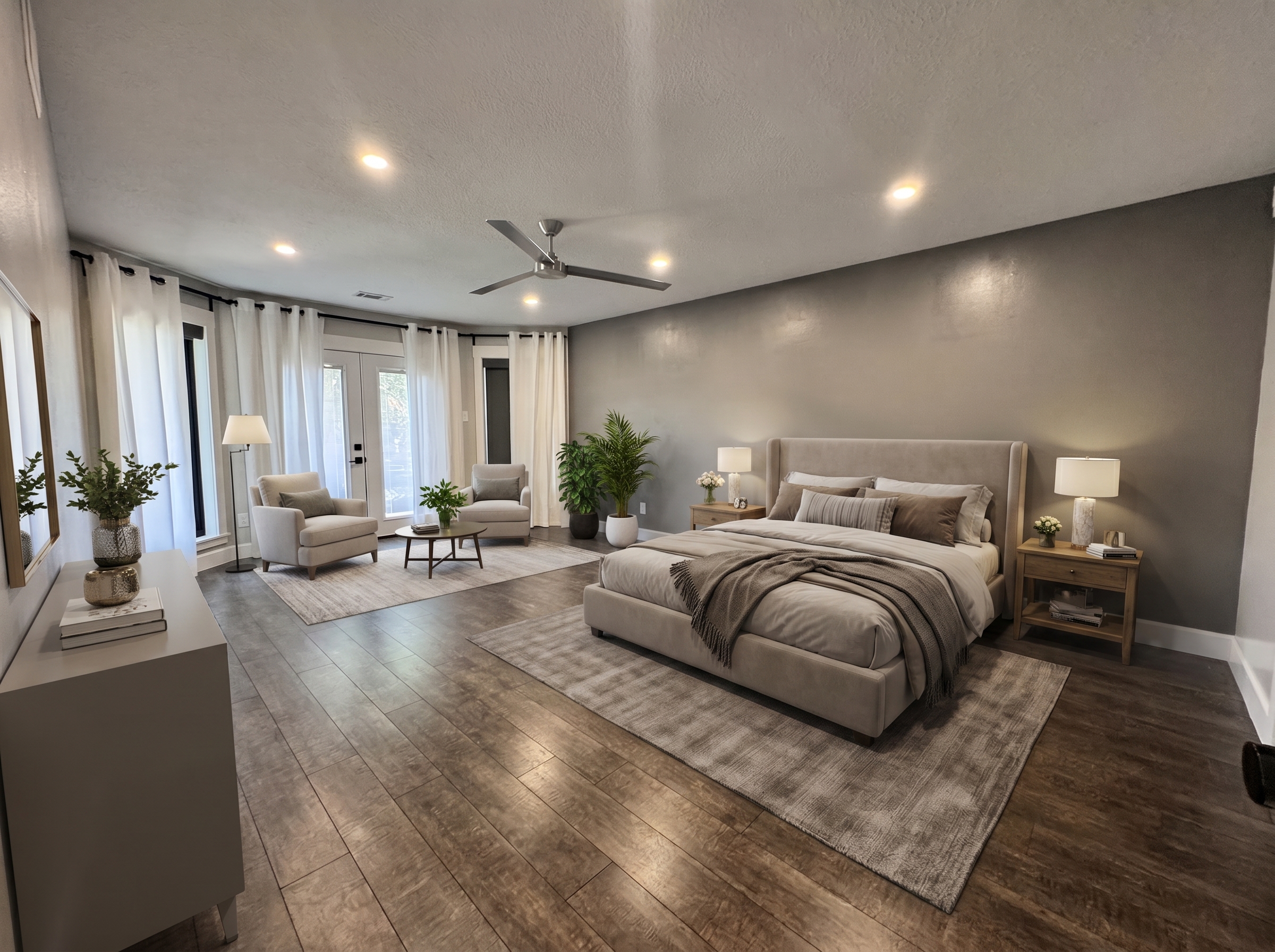 Primary bedroom, virtually staged